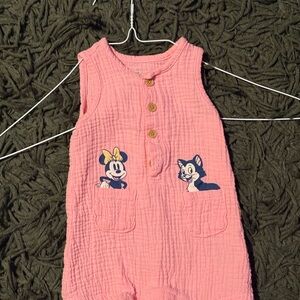 Disney Pink Sleeveless Romper with Cartoon Characters